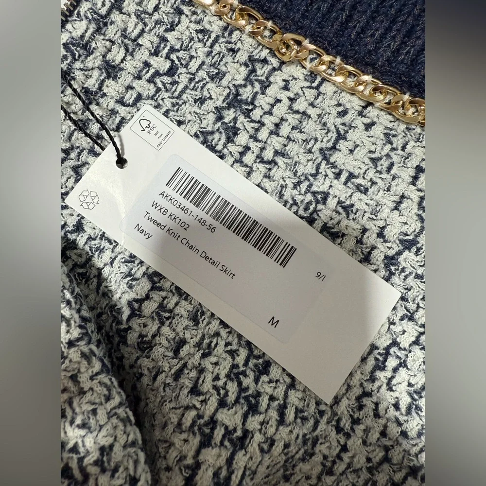 Karen Millen Tweed Knit Military Trim Top Size XS And Chain Detail Skirt Size M‎